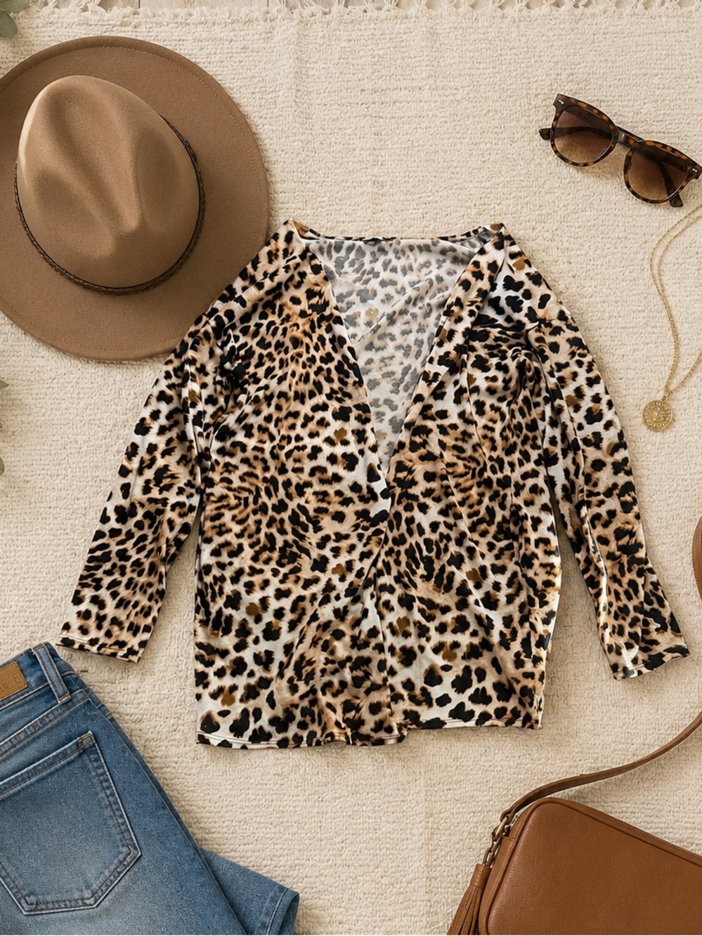 White Birch Leopard Print Open Front Cardigan Sweater XL